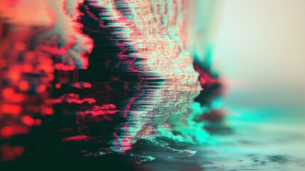 Abstract digital glitch pixel art forms a vibrant background, presenting a modern concept of data corruption and error with dynamic red and cyan distortions