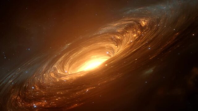 Fiery orange black hole accretion disk in deep space galaxy