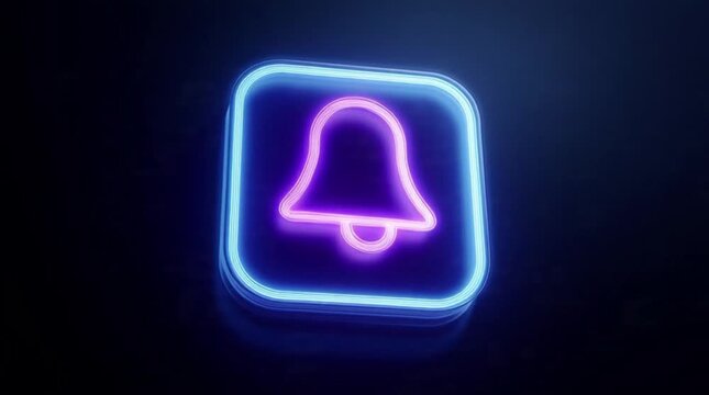 Neon Bell Notification Icon on Dark Background icon neon