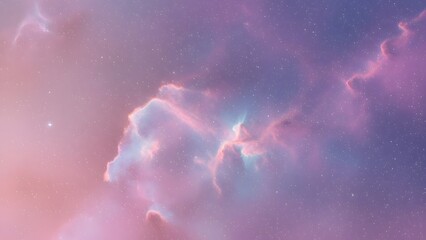 Cosmic nebula with swirling pink and purple clouds in deep space