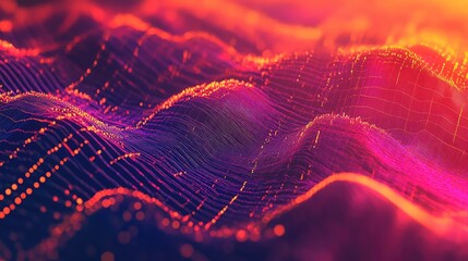 Glowing data points and flowing waves trace an abstract digital network, evoking big data, ai, machine learning and global information flow across a futuristic tech landscape