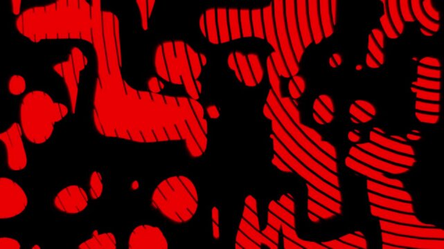 Abstract distorted neon red concentric circles with melting fluid texture on black background