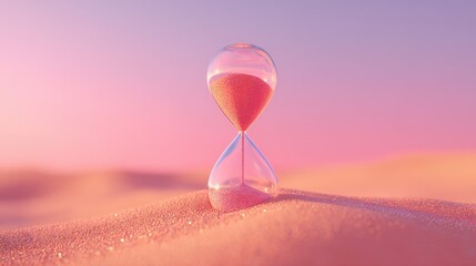 Elegant hourglass with pink sand on a soft background