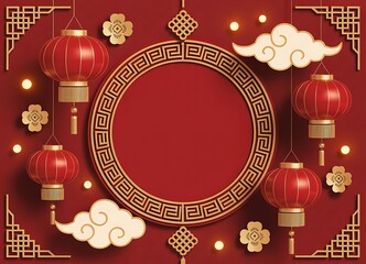 Chinese new year background with red lanterns and gold decorations