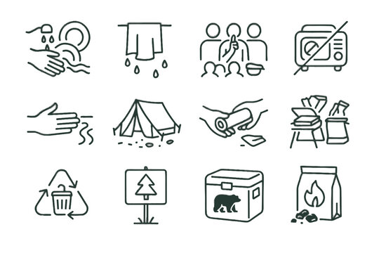 Debris icon leftover wash vector minimal evening tent repack camping natural remove
