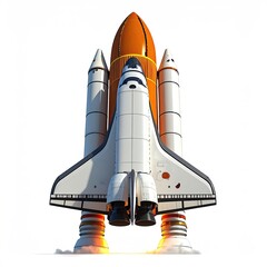 Obraz premium A detailed view of a space shuttle lifting off, flames visible