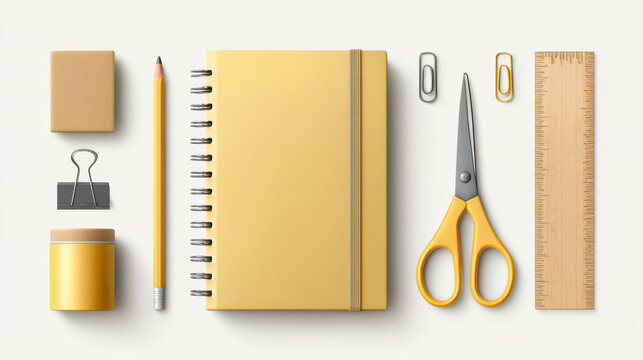 Yellow stationery flat lay arrangement