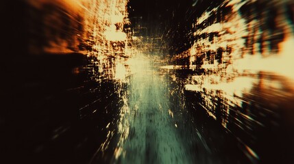 Abstract background showing bright data lines streaming through a dark, textured tunnel, creating a motion blur effect and representing concepts of technology, connectivity, and speed