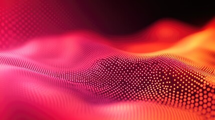 Abstract background showing a dynamic wavy surface composed of glowing particles, representing concepts like data flow, network connection, technology, energy, and digital information