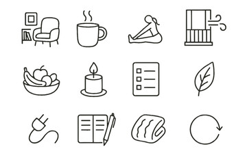 Morning vector collection journal simple cozy snack icon fruit symbol mindful stretch