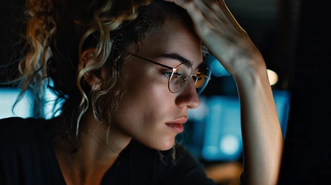 workload Overwhelmed Woman Working Late on Computer