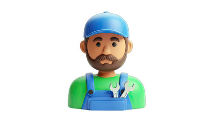 Cartoon Mechanic with Wrenches on White Background