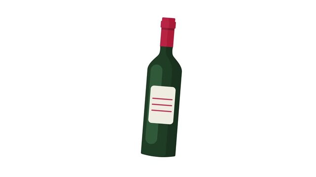 Vector flat wine bottle sliding in from left animation on green screen background