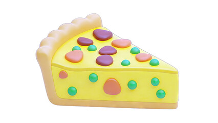Cartoon Pizza Slice with Toppings on White Background