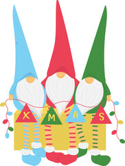 Christmas Gnomes with String Lights Illustration
