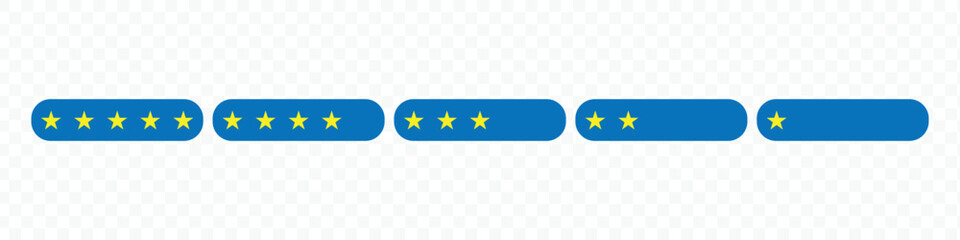 Rating scale with five blue bars showing star ratings from five stars down to one star