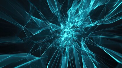 Abstract digital rendering showing glowing blue geometric lines forming a fractured, interconnected network, creating a dynamic background representing technology, data, and connection