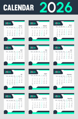 Modern 2026 calendar with minimalist design and green accents