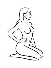 Sketch of seated woman body, hand-drawn vector illustration showing anatomy, posture, and form, artistic human figure study, silhouette and curves, modern creative design, feminine figure concept