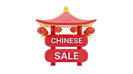 Chinese Sale Sign with Lanterns on White Background