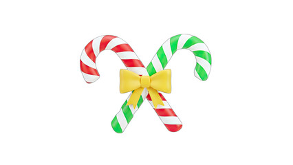 Christmas Candy Canes with Yellow Bow on White Background