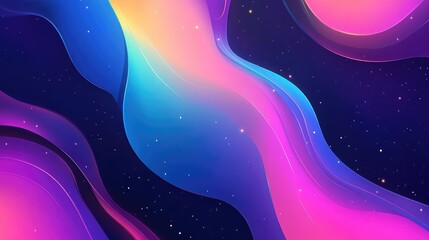 Dynamic abstract background showing vibrant gradient colored fluid waves moving across a dark starry space, representing concepts of technology, energy, and digital flow