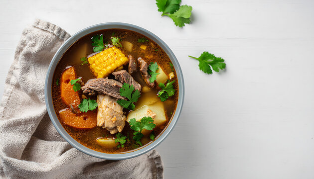 Cazuela chilena Chile overhead flat lay traditional soup