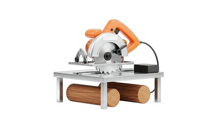 Circular Saw Cutting Wood on Table - Isolated