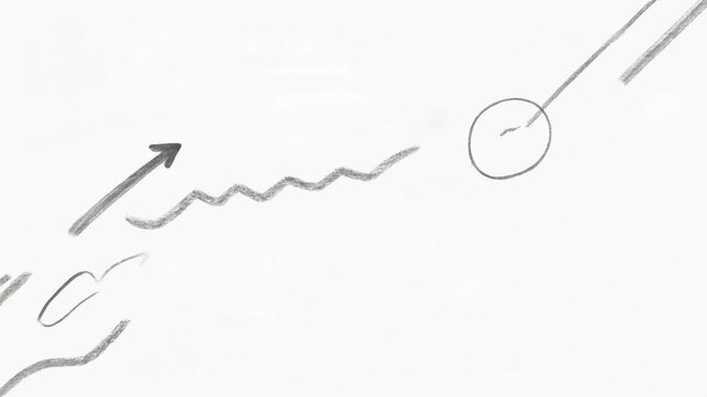 Hand drawn arrows circles stars wavy lines scribbles and lines charcoal texture motion overlays abstract continuous one line drawing animation.