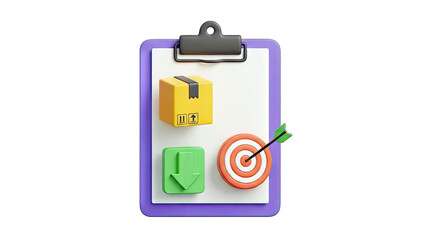 Clipboard with Box, Arrow, and Download Symbol - Business Concept