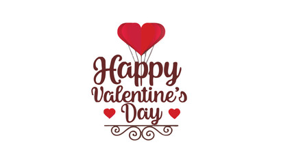 Elegant red cursive happy valentine's day text with heart balloons on white background