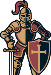Obraz premium Medieval knight warrior illustration with sword and shield cartoon vector