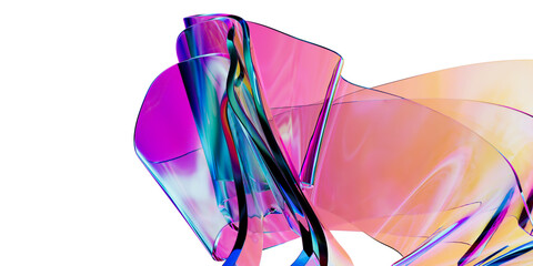 Translucent Iridescent Glass Wave Sheets, Dynamic Abstract 3D Rendering for Futuristic Concept Design