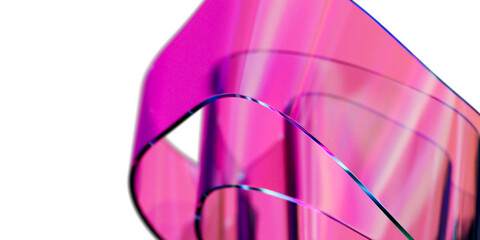 Elegant Translucent Iridescent Glass Curve Sheets on Transparent Background, Futuristic Abstract Composition