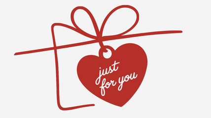 Minimalist illustration of a gift wrapped heart with just for you text