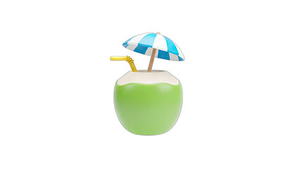 Coconut Drink with Umbrella and Straw - Summer Refreshment