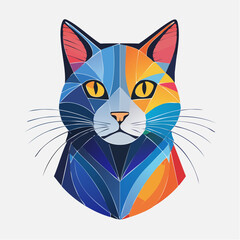 Obraz premium Vector illustration of a cute black feline cat with beautiful eyes looking straight, an isolated portrait of a domestic kitten pet