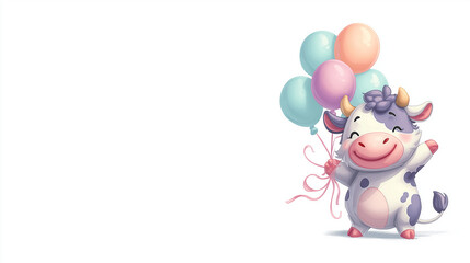 cute cow with birthday balloons vector