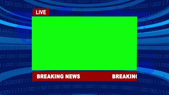 Breaking news template intro for TV broadcast green screen news template show program. Modern news live streaming TV broadcast backdrop. Looping 4K video.