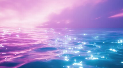 Water surface creating a beautiful shimmering effect, reflecting a dreamy pink and blue color gradient sky, forming an abstract background for tranquility and glow concepts