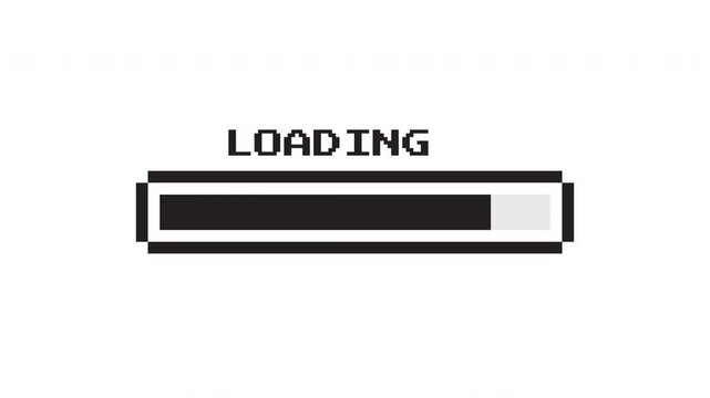 Classic loading bar animation with outlined progress frame and bold loading text for retro digital interface