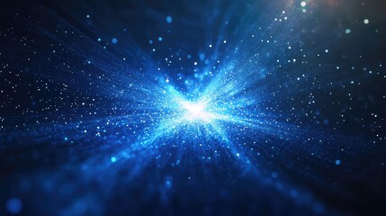 Obraz premium Bright blue light burst radiating glowing particles, forming an abstract background representing concepts of energy, connection, technology, and futuristic innovation