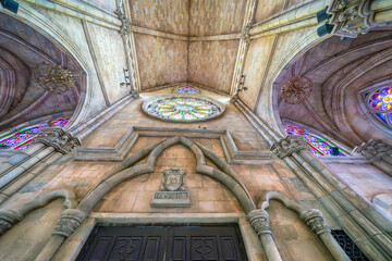 Catholic church on the square in the French village in Ba Na Hills Park, Danang, Vietnam.