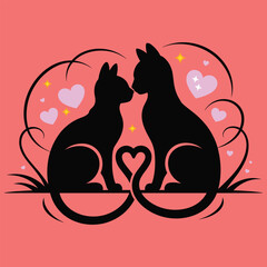 Two black cats love silhouette vector design