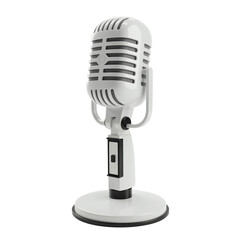 Retro classic microphone on stand for audio recording broadcast music performance and vintage studio sessions transparent background