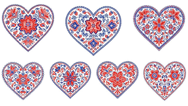 Scandinavian Folk Art Heart Vector Set Kurbits Wedding Design