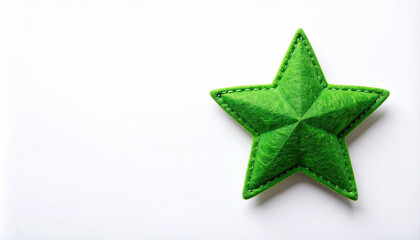 Obraz premium Green felt star shape isolated on clean white backdrop, soft texture and bright color, minimalist design