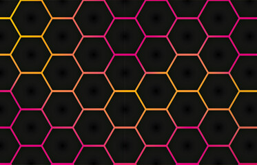 Neon Hexagon Abstract Background with Gradient Honeycomb Pattern, Futuristic Geometric Tech Design