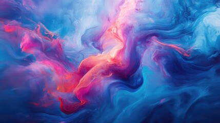 Abstract paint or smoke forms swirling patterns with vibrant blue, magenta, and orange hues, creating a fluid and ethereal background for creative projects