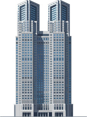 Obraz premium Tokyo Metropolitan Government Building Vector Illustration, Twin Tower Civic Landmark In Shinjuku Japan
